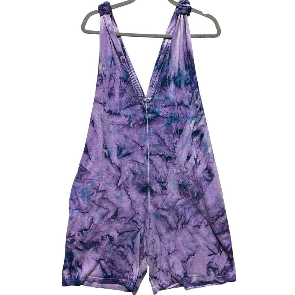 Vintage 80s Tie Dye Halter Romper Purple Cotton Boho Hippie Made USA One Size
